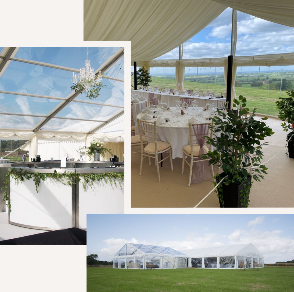 A selection of internal and external photos from marquees hired by Abracadabra Marquees & Events