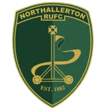 Northallerton RUFC club crest badge on a green shield with a gold rope motif and 'EST. 1882' text.