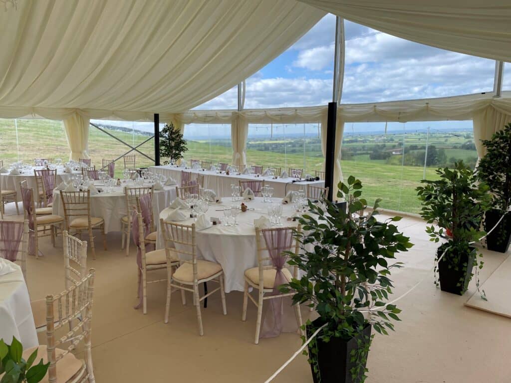 Marquee wedding space in North Yorkshire with indoor seating and event layout